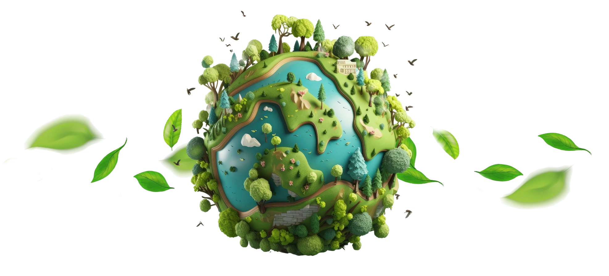 Planeta cercado de natureza e folhas - Desmobilização Empresarial - Rio de Janeiro // Coleta e Descarte Ecológico